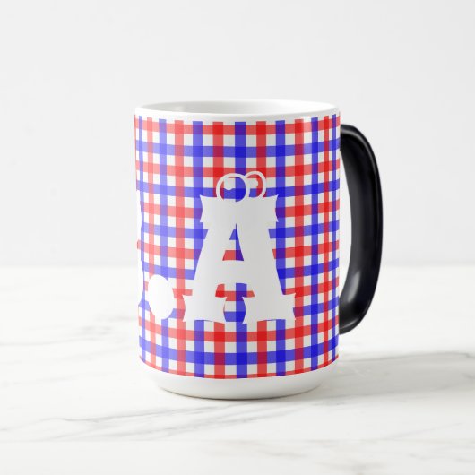 Rood Blauw Gingham Plaid Patroon Magische Mok (Voorkant rechts)