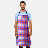 Rood Blauw Gingham Plaid Patroon Schort (Gedragen)