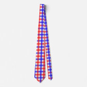 Rood Blauw Gingham Plaid Patroon Stropdas (Voorkant)