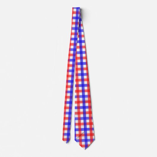 Rood Blauw Gingham Plaid Patroon Stropdas (Achterkant)