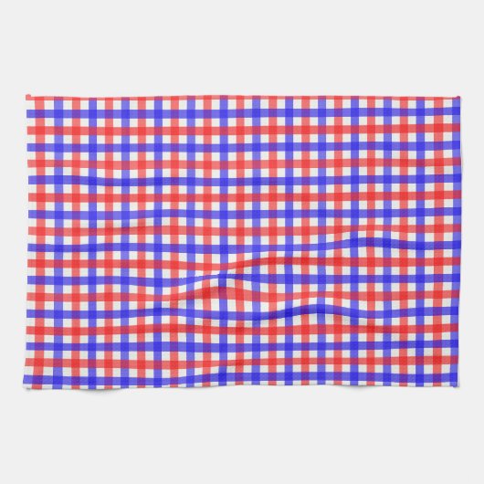 Rood Blauw Gingham Plaid Patroon Theedoek (Horizontaal)