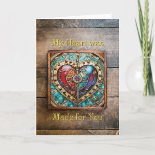 Rood & Blauw Glas-in-Lood Hart Steampunk Serie Bedankkaart