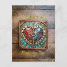 Rood & Blauw Glas-in-Lood Hart Steampunk Serie
