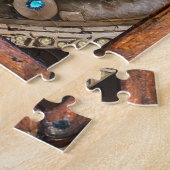 Rood & Blauw Glas-in-Lood Hart Steampunk Serie Legpuzzel (Zijkant)