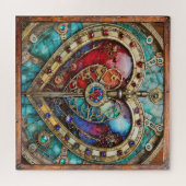 Rood & Blauw Glas-in-Lood Hart Steampunk Serie Legpuzzel (Horizontaal)