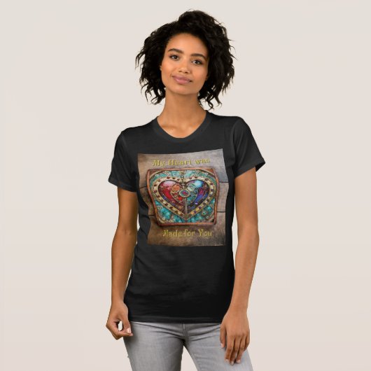 Rood & Blauw Glas-in-lood Hart Steampunk Serie T-shirt (Voorkant volledig)