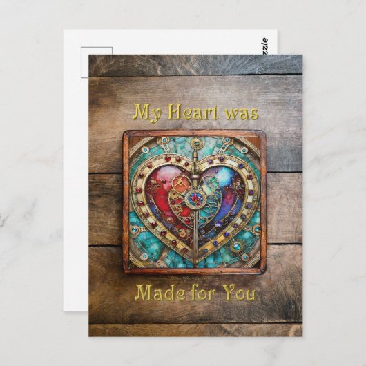 Rood & Blauw Glas in lood Hart Steampunk Series Briefkaart (Voorkant / Achterkant)