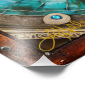 Rood & Blauw Glas in lood Hart Steampunk Series Foto Afdruk (Hoek)