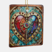 Rood & Blauw Glas in lood Hart Steampunk Series Keramisch Ornament (Rechts)