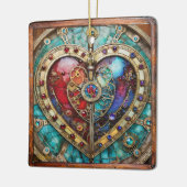 Rood & Blauw Glas in lood Hart Steampunk Series Keramisch Ornament (Links)