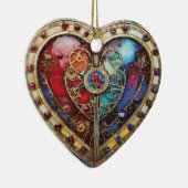 Rood & Blauw Glas in lood Hart Steampunk Series Keramisch Ornament (Rechts)