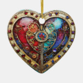 Rood & Blauw Glas in lood Hart Steampunk Series Keramisch Ornament (Voorkant)