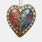 Rood & Blauw Glas in lood Hart Steampunk Series Keramisch Ornament (Links)