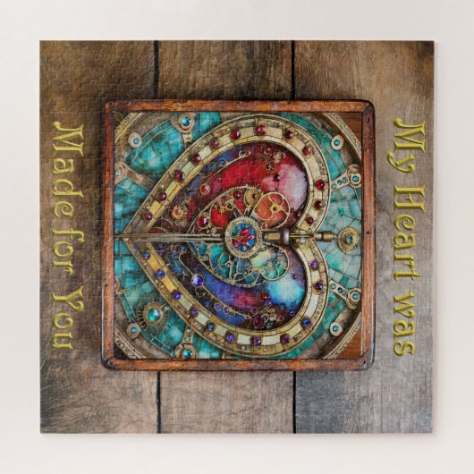 Rood & Blauw Glas in lood Hart Steampunk Series Legpuzzel (Horizontaal)