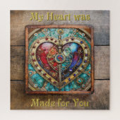 Rood & Blauw Glas in lood Hart Steampunk Series Legpuzzel (Verticaal)