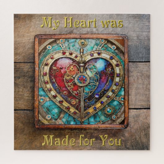 Rood & Blauw Glas in lood Hart Steampunk Series Legpuzzel (Verticaal)