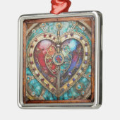 Rood & Blauw Glas in lood Hart Steampunk Series Metalen Ornament (Links)