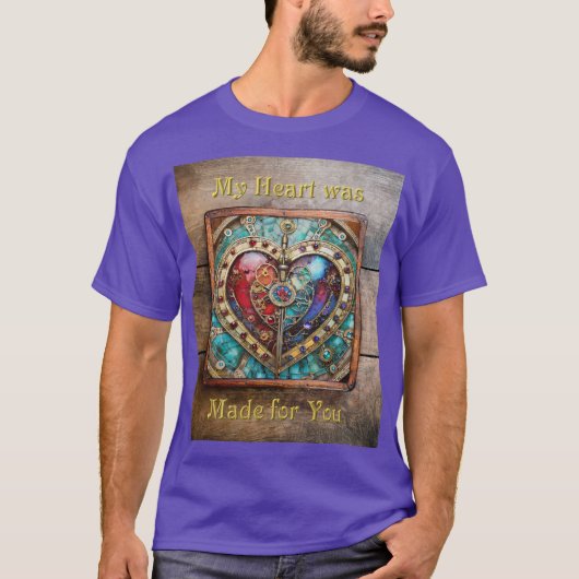 Rood & Blauw Glas in lood Hart Steampunk Series T-shirt (Voorkant)