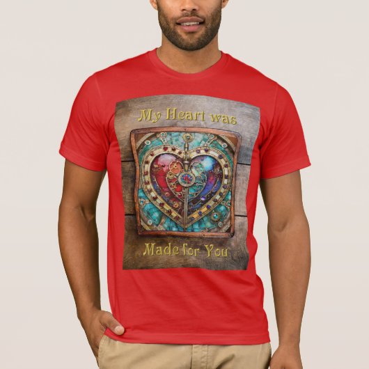 Rood & Blauw Glas in lood Hart Steampunk Series T-shirt (Voorkant)