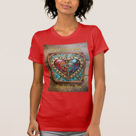 Rood & Blauw Glas in lood Hart Steampunk Series T-shirt