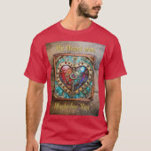 Rood & Blauw Glas in lood Hart Steampunk Series T-shirt (Voorkant)