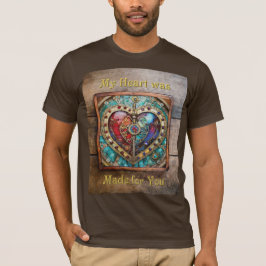 Rood & Blauw Glas in lood Hart Steampunk Series T-shirt