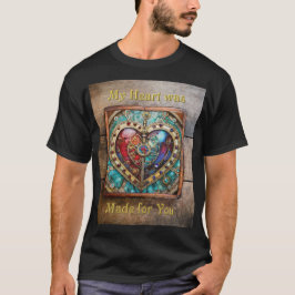 Rood & Blauw Glas in lood Hart Steampunk Series T-shirt