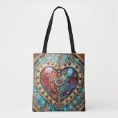 Rood & Blauw Glas in lood Hart Steampunk Series Tote Bag (Voorkant)