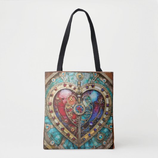 Rood & Blauw Glas in lood Hart Steampunk Series Tote Bag (Voorkant)