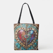 Rood & Blauw Glas in lood Hart Steampunk Series Tote Bag (Achterkant)
