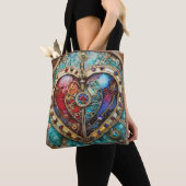 Rood & Blauw Glas in lood Hart Steampunk Series Tote Bag (Dichtbij)