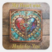 Rood & Blauw Glas in lood Hart Steampunk Series Vierkante Sticker (Voorkant)