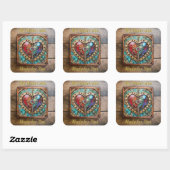 Rood & Blauw Glas in lood Hart Steampunk Series Vierkante Sticker (Vel)