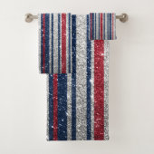 Rood blauw glitter stripes rendy decor bad handdoek (Insitu)