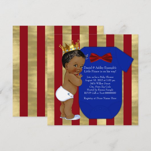 Rood Blauw Goud Etnisch Prince Baby shower Kaart (Voorkant / Achterkant)
