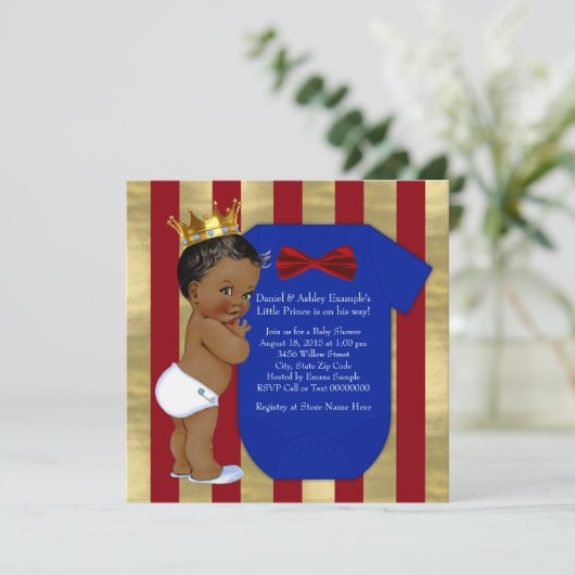 Rood Blauw Goud Etnisch Prince Baby shower Kaart (Staand voorkant)