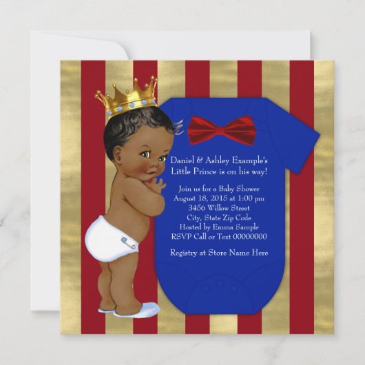 Rood Blauw Goud Etnisch Prince Baby shower Kaart (Voorkant)