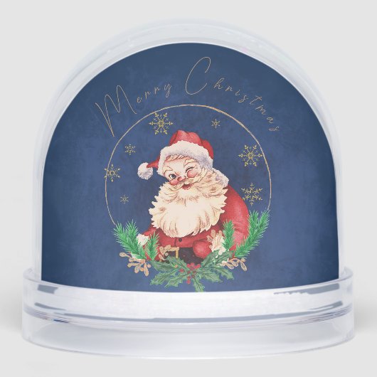 Rood Blauw Goud Kerstman Familie Foto Vrolijk Kers Sneeuwbol (Voorkant)