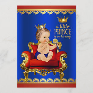 Rood Blauw Gouden Stoel Brunette Prince Baby showe Kaart