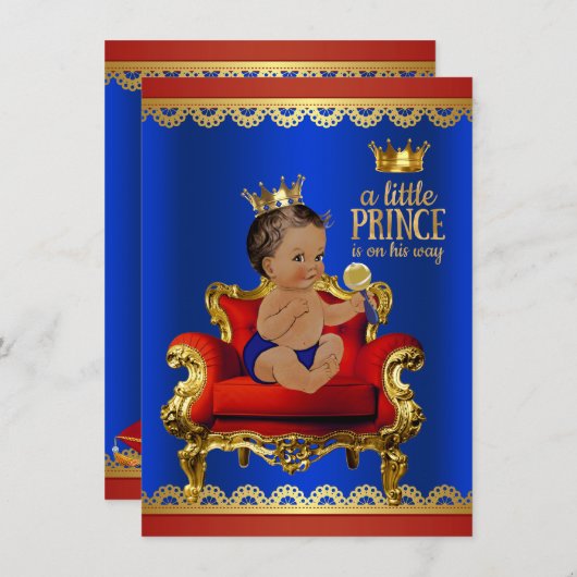 Rood Blauw Gouden Stoel Etnische Prince Boy Baby s Kaart (Voorkant / Achterkant)