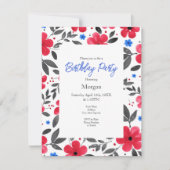 Rood, Blauw, Grijs Waterverf Bloempatroon Kaart (Voorkant)