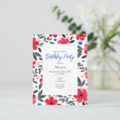 Rood, Blauw, Grijs Waterverf Bloempatroon Kaart (Staand voorkant)