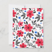 Rood, Blauw, Grijs Waterverf Bloempatroon Kaart (Achterkant)