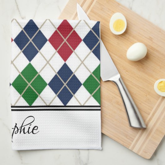 Rood Blauw Groen Argyle Gepersonaliseerd Theedoek (Quarter Fold)