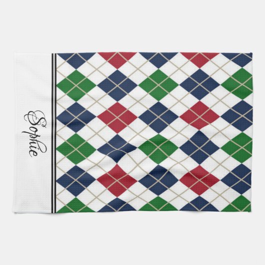 Rood Blauw Groen Argyle Gepersonaliseerd Theedoek (Horizontaal)
