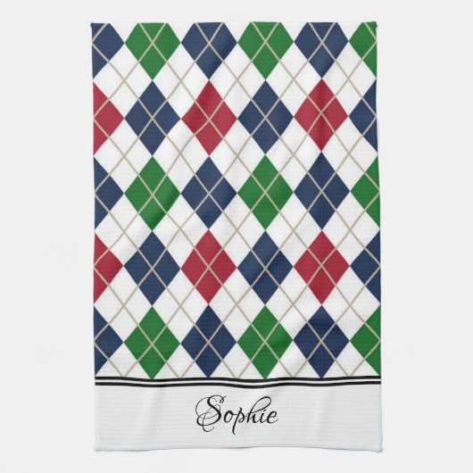 Rood Blauw Groen Argyle Gepersonaliseerd Theedoek (Verticaal)