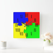 Rood Blauw Groen Geel Jigsaw Stukken Romeinse cijf Vierkante Klok (Huis)