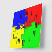 Rood Blauw Groen Geel Jigsaw Stukken Romeinse cijf Vierkante Klok (Hoek)