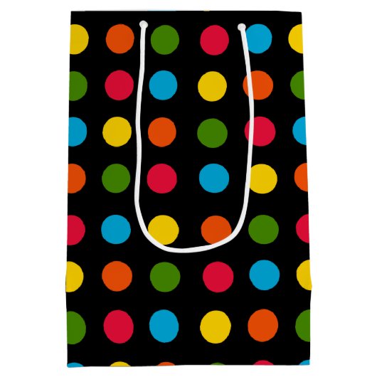 Rood Blauw Groen Geel Sinaasappel Polka Dot | Zwar Medium Cadeauzakje (Achterkant)