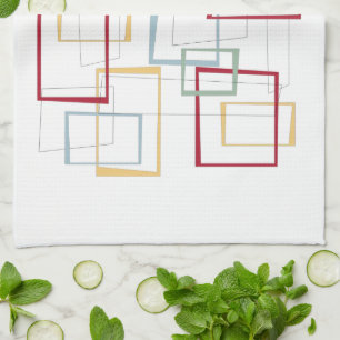 Rood Blauw Groen Geel Vierkantjes Mid-eeuwse Retro Theedoek